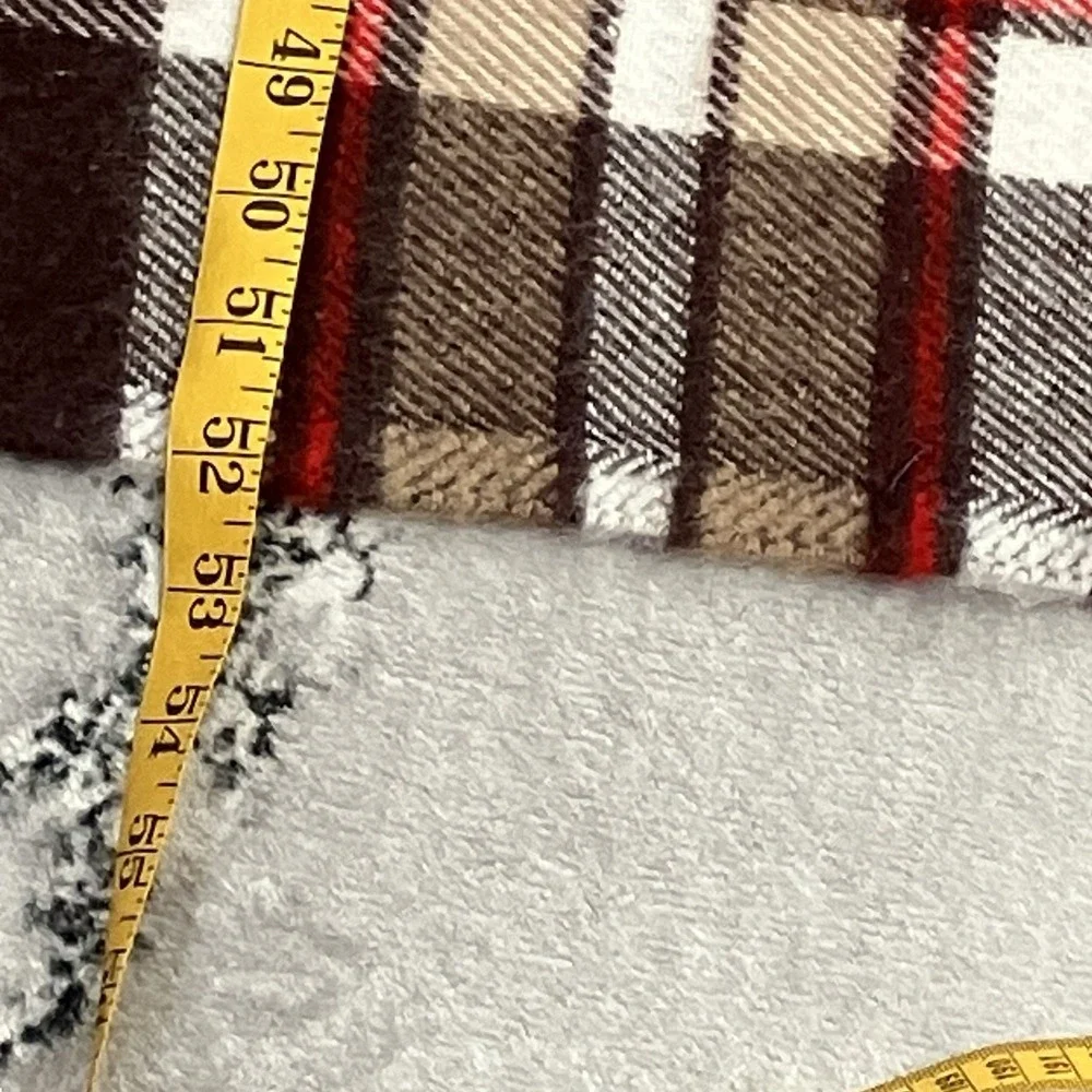 Faribault Woolen Mill Plaid Wool Throw Blanket Brown Red Cream Fringe